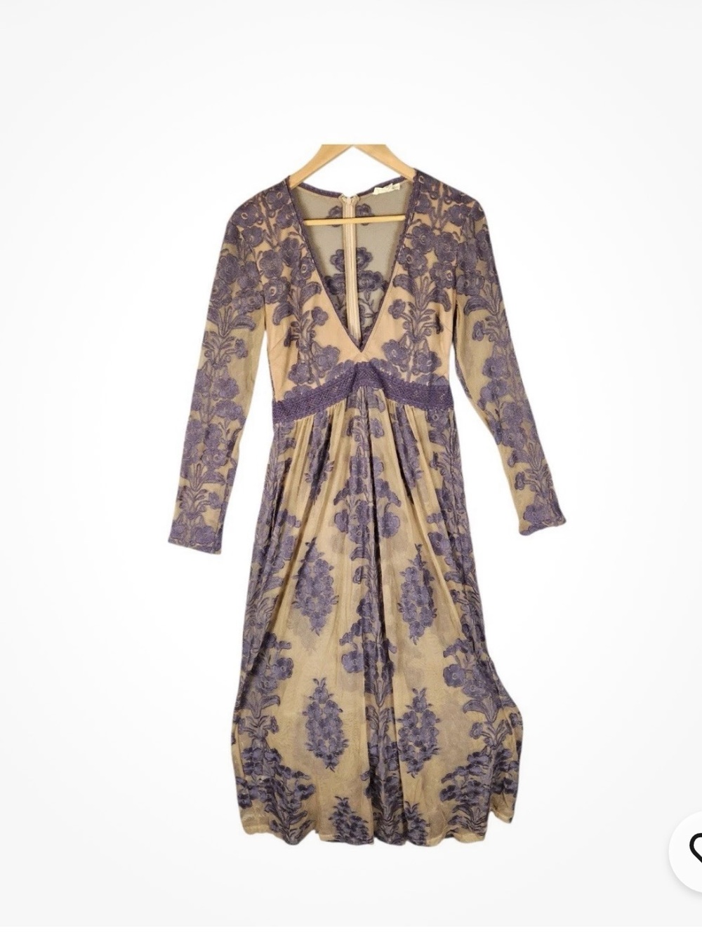 For Love & Lemons Purple Cream Sheer Lace Embroidered Maxi Dress L Romantic Boho